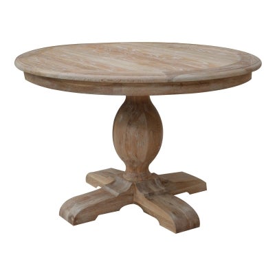 Leyna Oak Timber Round Pedestal Dining Table, 120cm, Lime Washed Oak