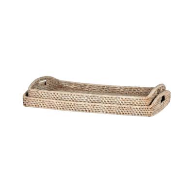 Paume Handcrafted Rattan 2 Piece Rectangle Tray Set, White Wash