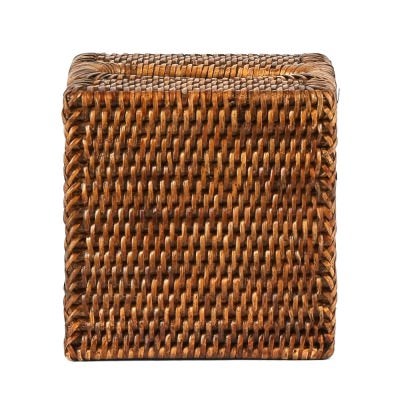Paume Handcrafted Rattan Square Tissue Box, Antique Brown