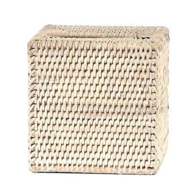 Paume Handcrafted Rattan Square Tissue Box, White Wash