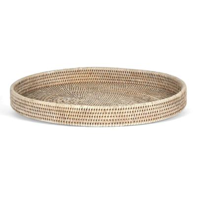 Paume Handcrafted Rattan Oval Tray, White Wash