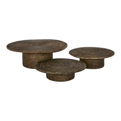 Paume 3 Piece Handcrafted Rattan Footed Stand Set, Antique Brown