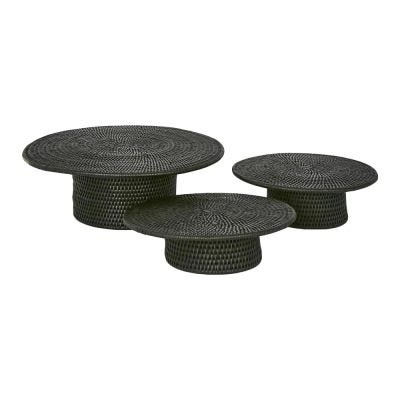 Paume 3 Piece Handcrafted Rattan Footed Stand Set, Black