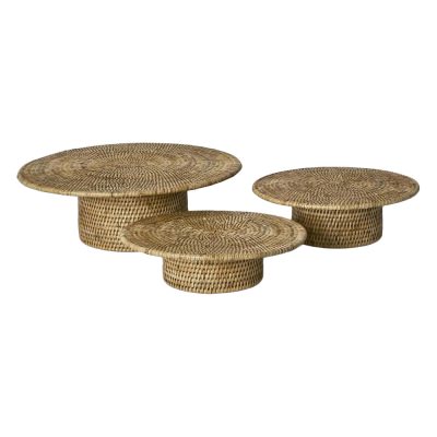 Paume 3 Piece Handcrafted Rattan Footed Stand Set, Natural