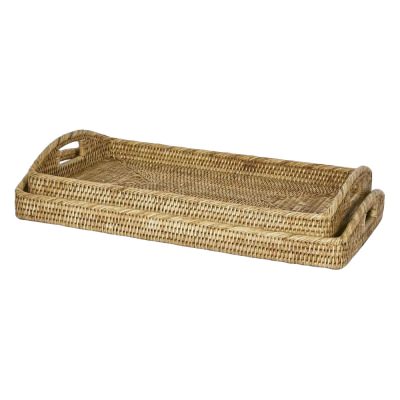 Paume Handcrafted Rattan 2 Piece Rectangle Tray Set, Natural