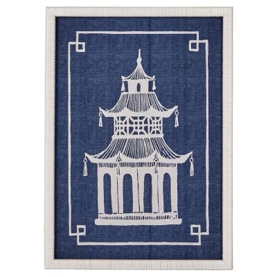 "Pagoda" Rattan Framed Canvas Wall Art Print, Type A, 70cm