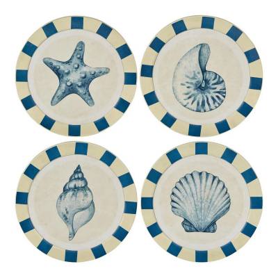 Serneva 4 Piece Metal Framed Round Wall Art Print Set, Seashells, 30cm