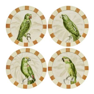 Serneva 4 Piece Metal Framed Round Wall Art Print Set, Parrots, 30cm