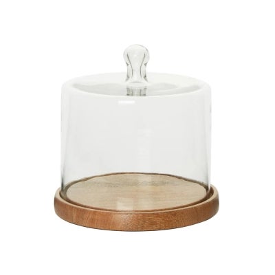Lorna Flat Top Glass Cloche with Timber Base