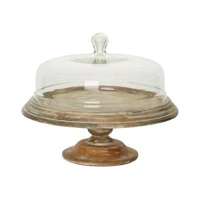 Bessie Glass Cloche Cake Stand with Timber Base