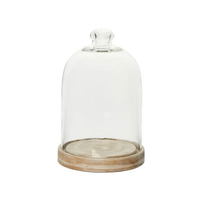 Sansa Glass Cloche with Timber Base, Small