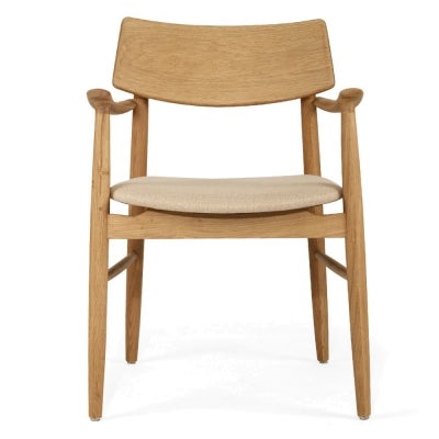 Muse American Oak Timber Carver Dining Chair, Fabric Seat, Natural