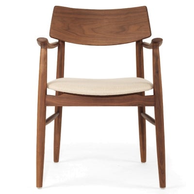 Muse American Walnut Timber Carver Dining Chair, Farbic Seat, Walnut
