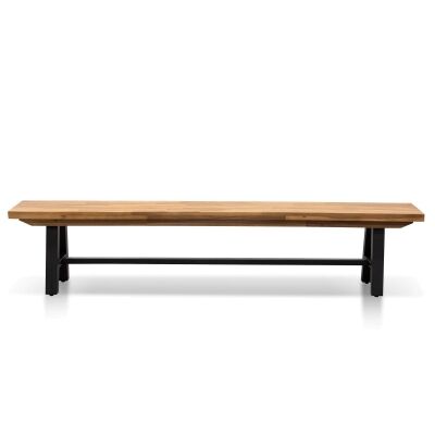 Emerson Acacia Timber & Steel Outdoor Trestle Dining Bench, 210cm, Natural / Black