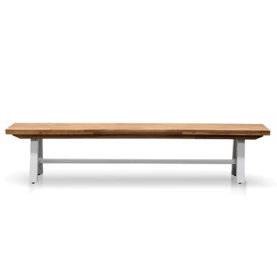 Emerson Acacia Timber & Steel Outdoor Trestle Dining Bench, 210cm, Natural / White