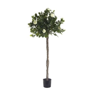 Artificial Rose Topiary Tree, White Flower, 140cm
