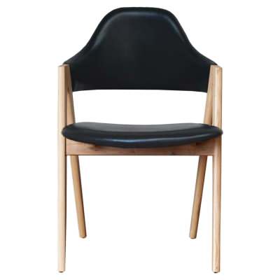 Sergio Leather & Ashwood Dining Chair, Black / Natural