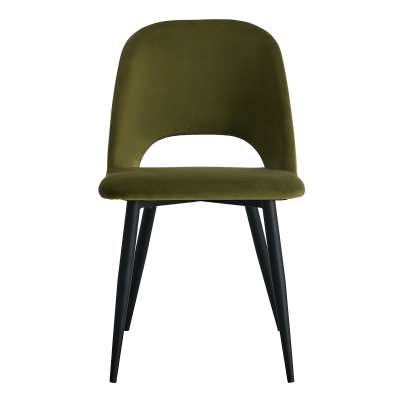 Asta Velvet Fabric Dining Chair, Set of 2, Olive / Black