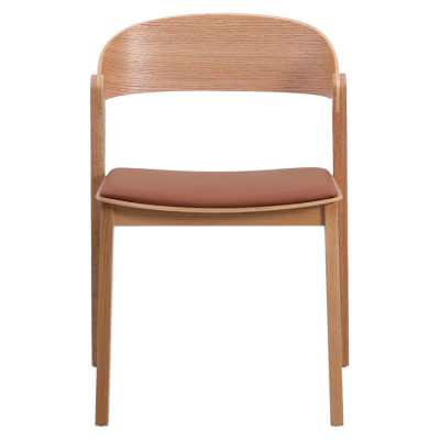 Emrik Timber Dining Chair, PU Seat, Set of 2, Natural / Brown