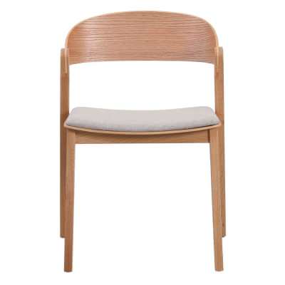 Emrik Timber Dining Chair, Fabric Seat, Set of 2, Natural / Grey