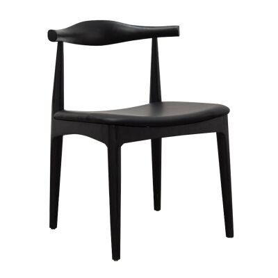 Replica Hans Wegner Elbow Chair with PU Seat, Set of 2, Black