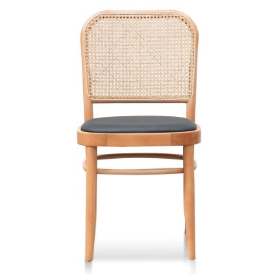 Camino Beech Timber & Rattan Dining Chair, PU Seat, Set of 2, Natural