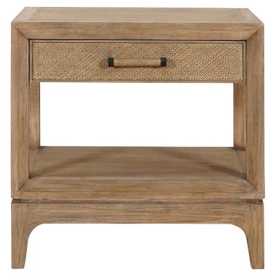 Cypress Timber & Rattan Bedside Table, Single Drawer