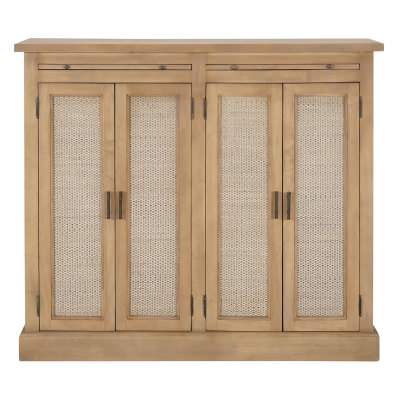 Cypress Timber & Rattan 4 Door Hall Storage Unit