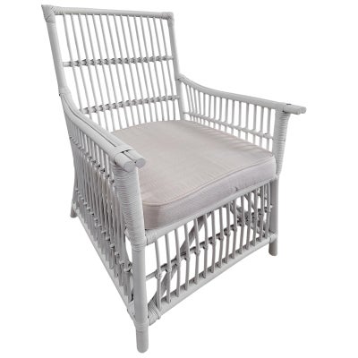 Arish Rattan High Back Armchair with Seat Cushion, White