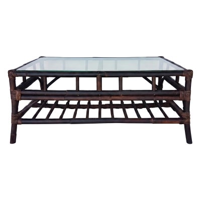 Montaro Glass-Top Rattan Coffee Table, 100cm, Dark Brown