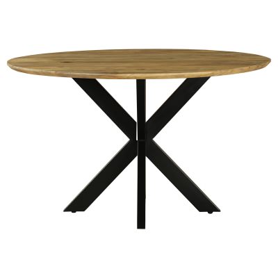 Faye Mango Wood & Metal Round Dining Table, 130cm, Natural