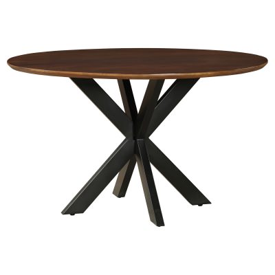 Faye Mango Wood & Metal Round Dining Table, 130cm, Walnut