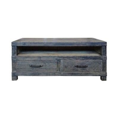 Maksim Reclaimed Elm Timber 2 Drawer TV Unit, 140cm, Black Wash