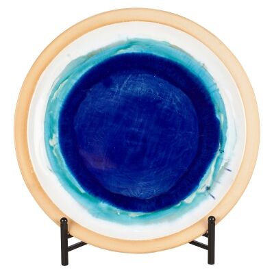 Acaya Reactive Ceramic Decor Plate with Stand, Azure