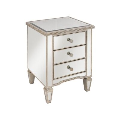 Cassidy Ribbed Top Mirrored 3 Drawer Bedside Table