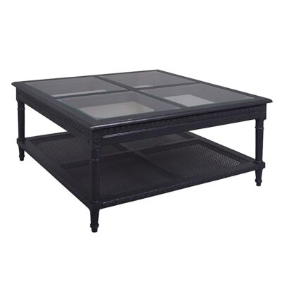 Polo Glass Top Wooden 110cm Square Coffee Table - Black