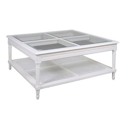 Polo Glass Top Wooden 110cm Square Coffee Table - White