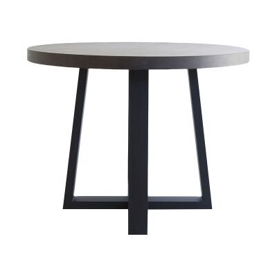 Alta Engineered Stone & Iron Round Dining Table, 120cm, Ebony Black / Black