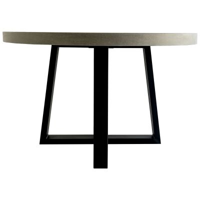 Alta Engineered Stone & Iron Round Dining Table, 120cm, Pebble Grey / Black