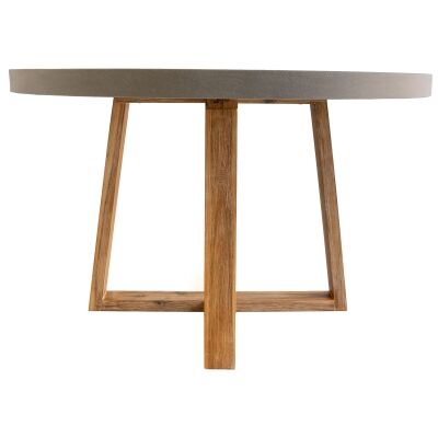 Alta Engineered Stone & Acacia Timber Round Dining Table, 120cm, Pebble Grey / Light Honey