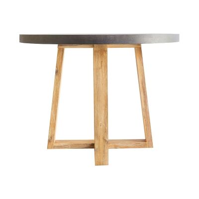 Alta Engineered Stone & Acacia Timber Round Dining Table, 160cm, Ebony Black / Light Honey