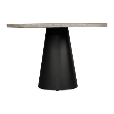 Avalon Engineered Stone & Iron Round Dining Table, 120cm, Speckled Grey / Black