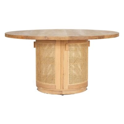 Sandestin American Oak Timber & Rattan Round Dining Table, 120cm, Natural