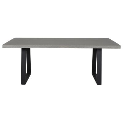 Sierra Engineered Stone & Iron Dining Table, 180cm, Speckled Grey / Black