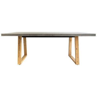 Sierra Engineered Stone & Acacia Timber Dining Table, 180cm, Speckled Grey / Light Honey