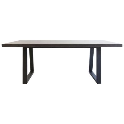 Sierra Engineered Stone & Iron Dining Table, 200cm, Ebony Black / Black