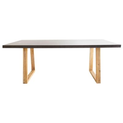 Sierra Engineered Stone & Acacia Timber Dining Table, 200cm, Ebony Black / Light Honey