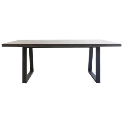 Sierra Engineered Stone & Iron Dining Table, 240cm, Ebony Black / Black