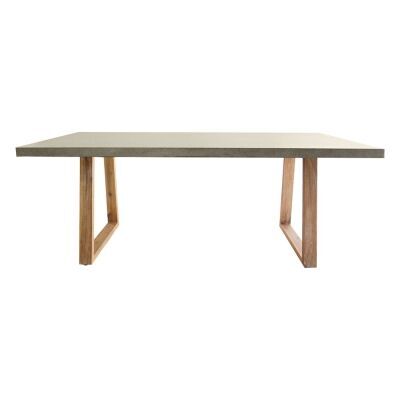 Sierra Engineered Stone & Acacia Timber Dining Table, 240cm, Pebble Grey / Light Honey