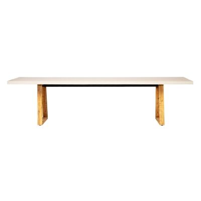 Sierra Engineered Stone & Acacia Timber Dining Table, 300cm, Beige / Light Honey